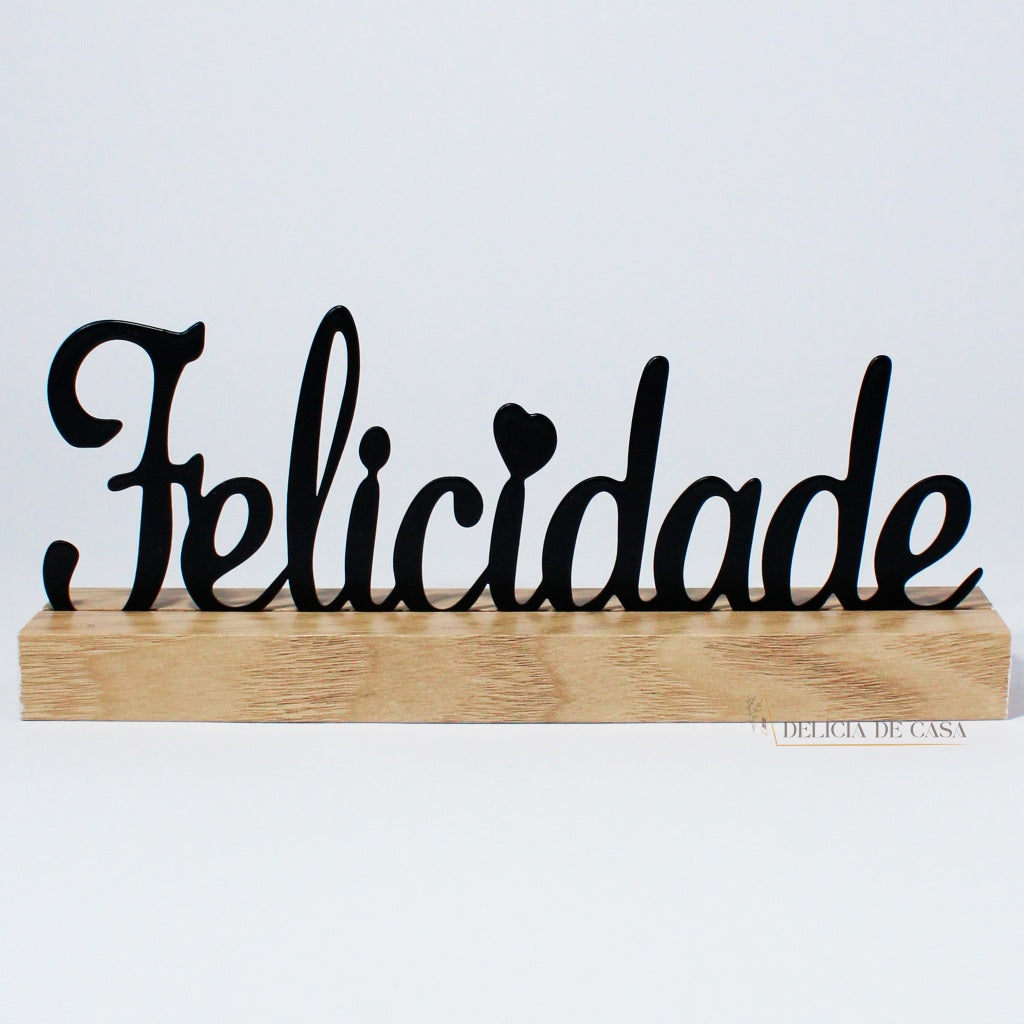Placa Decorativa Letreiro - Felicidade Decoração Rústica de Casa para Sala