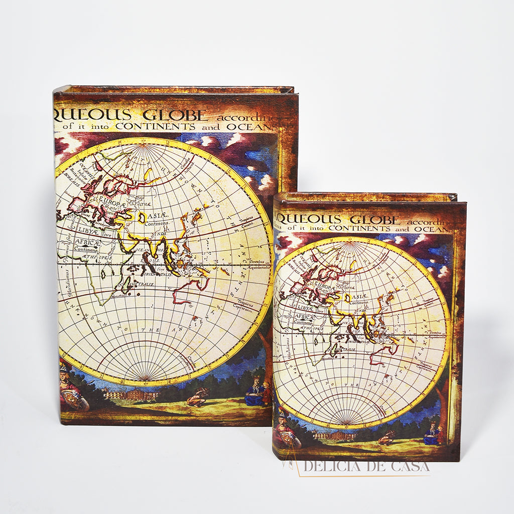 Caixa livros decorativa Mapa mundi