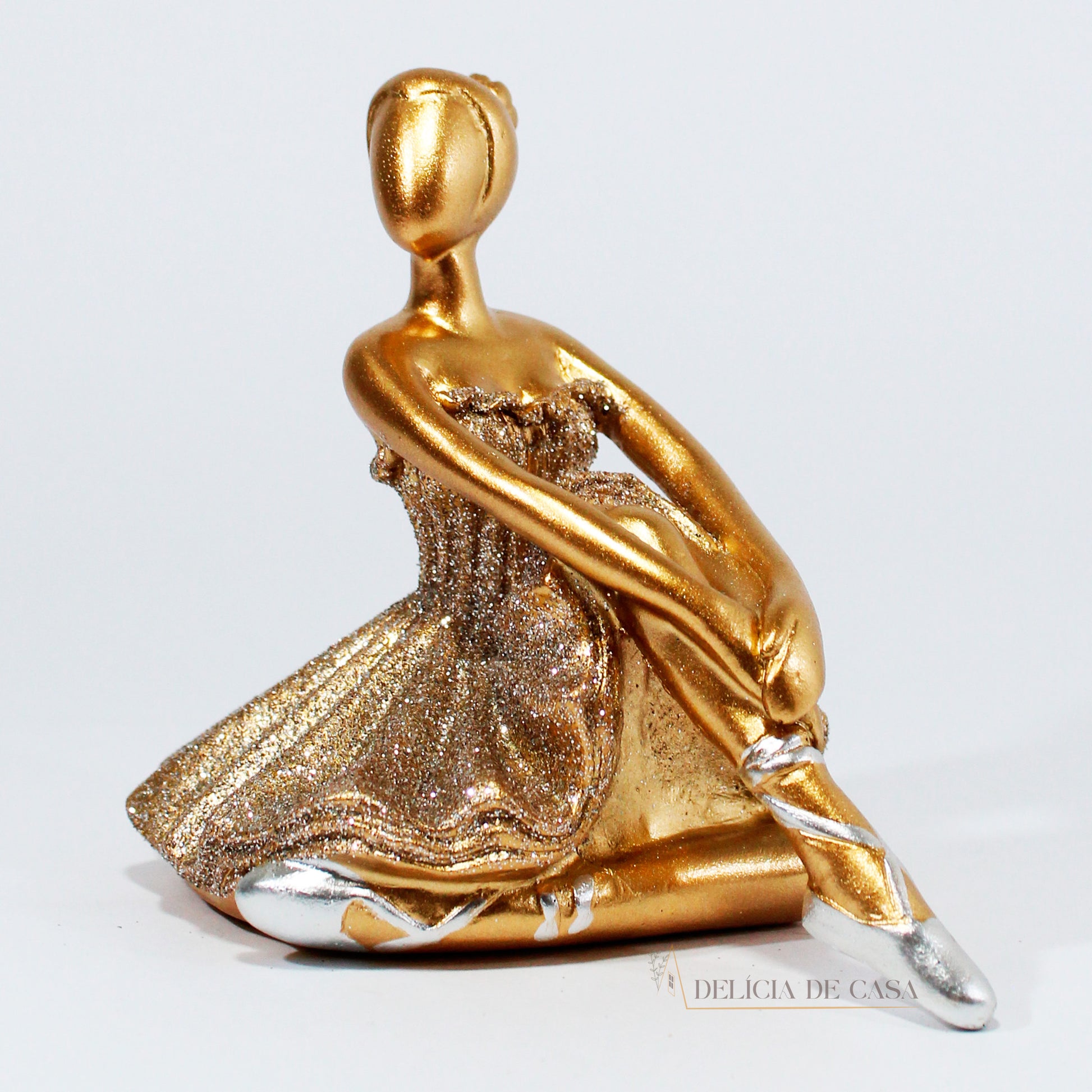 Estátua Bailarina em Resina Dourada 12 cm