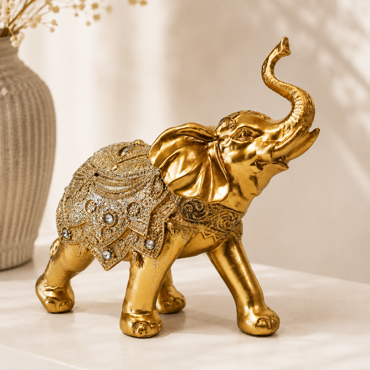 Estátua Decorativa de Elefante da Fortuna Sorte em Resina Decoração para Casa