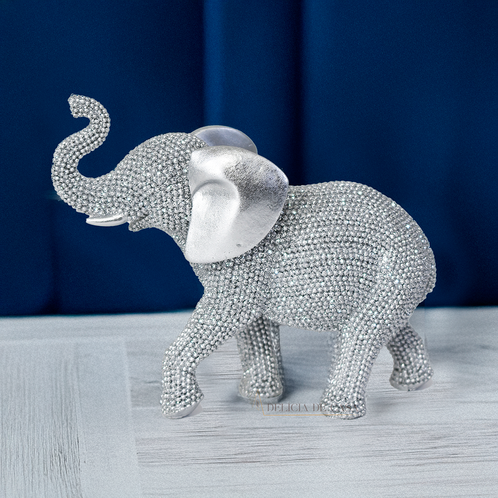 Enfeite de Resina Elefante Dourado com Strass – Sofisticação e Prosperidade na Decoração