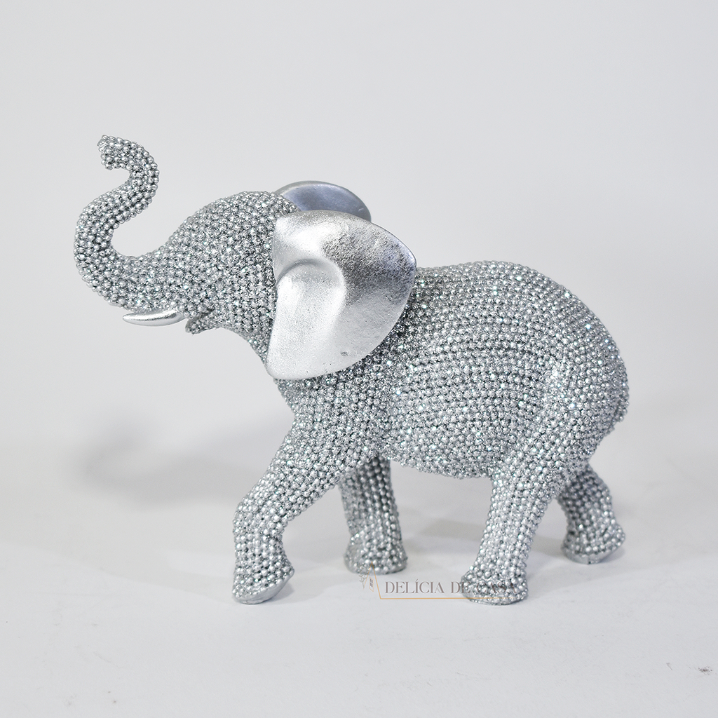 Enfeite de Resina Elefante Dourado com Strass – Sofisticação e Prosperidade na Decoração