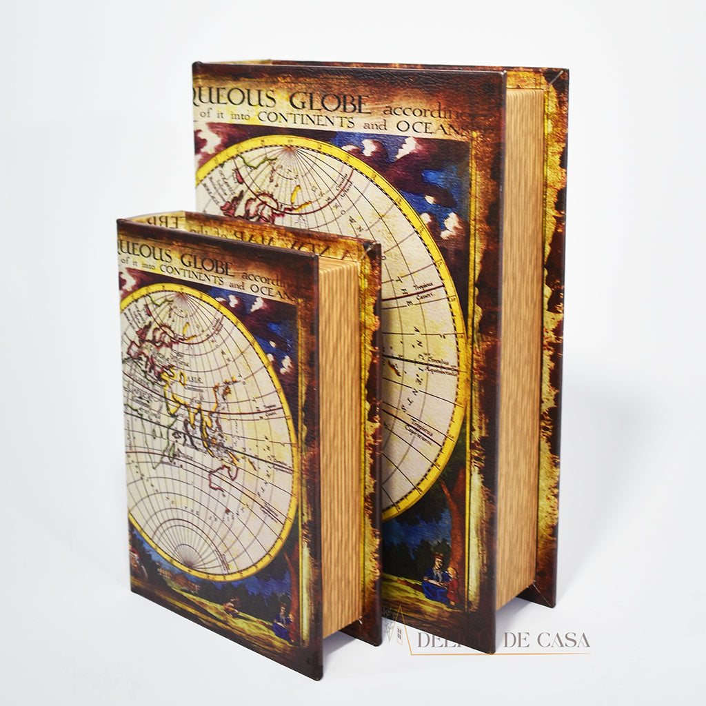 Caixa livros decorativa Mapa mundi