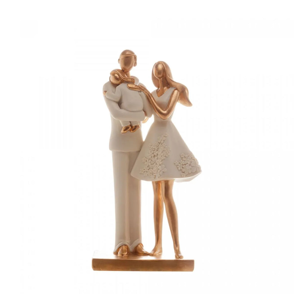 Escultura Decorativa de Família com Bebê Filha - Estatueta de Familia