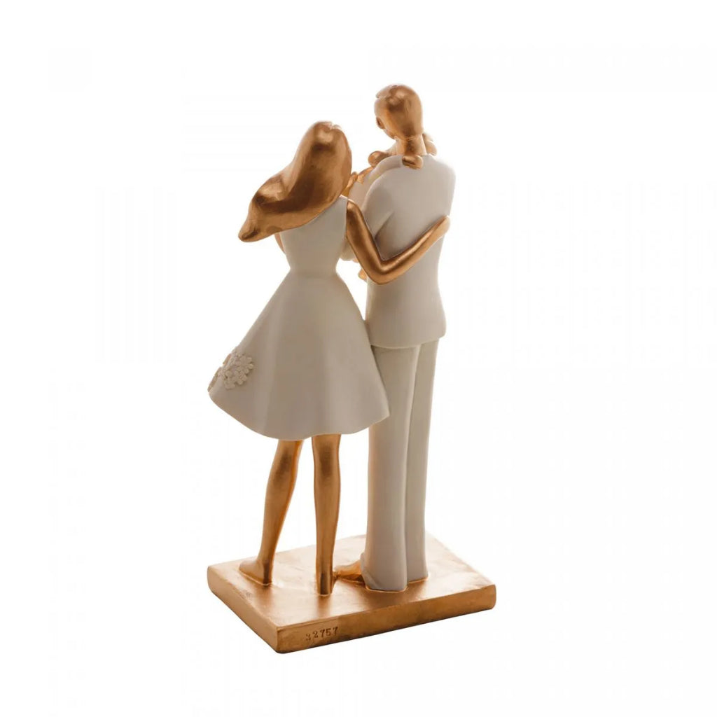 Escultura Decorativa de Família com Bebê Filha - Estatueta de Familia