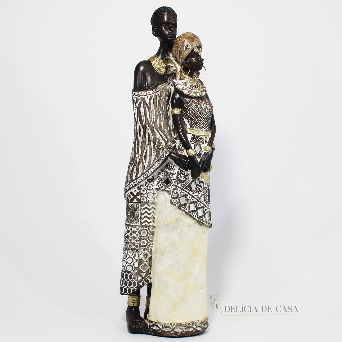 Estátua Decorativa Casal Africano Dia dos Namorados Decoração para Casa