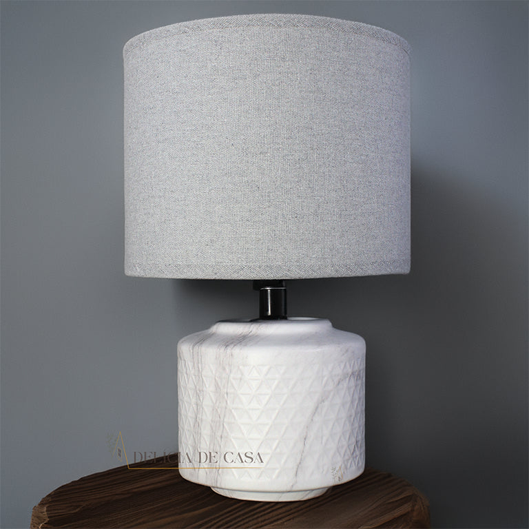 Abajur marmore ceramica e linho cinza, perfeito para decoração Pinterest de quartos e escritórios
