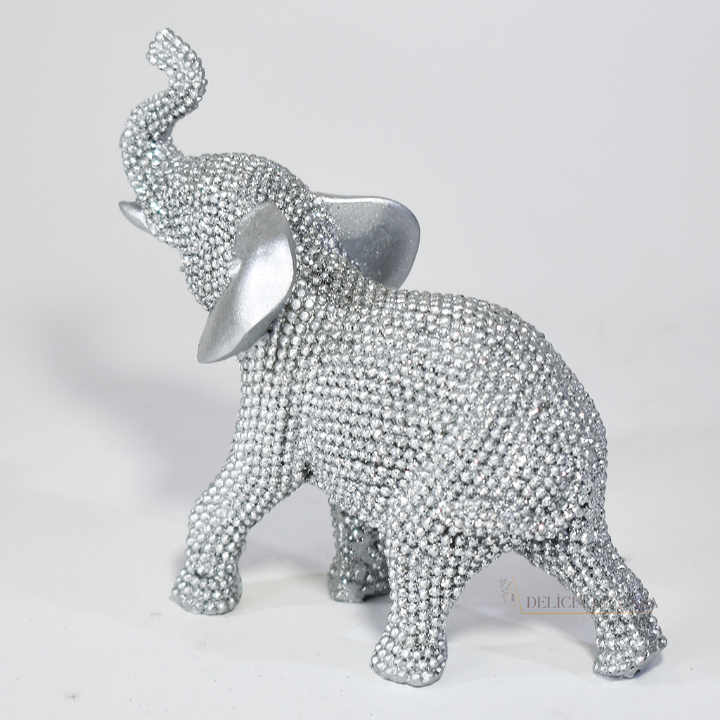 Enfeite de Resina Elefante Dourado com Strass – Sofisticação e Prosperidade na Decoração