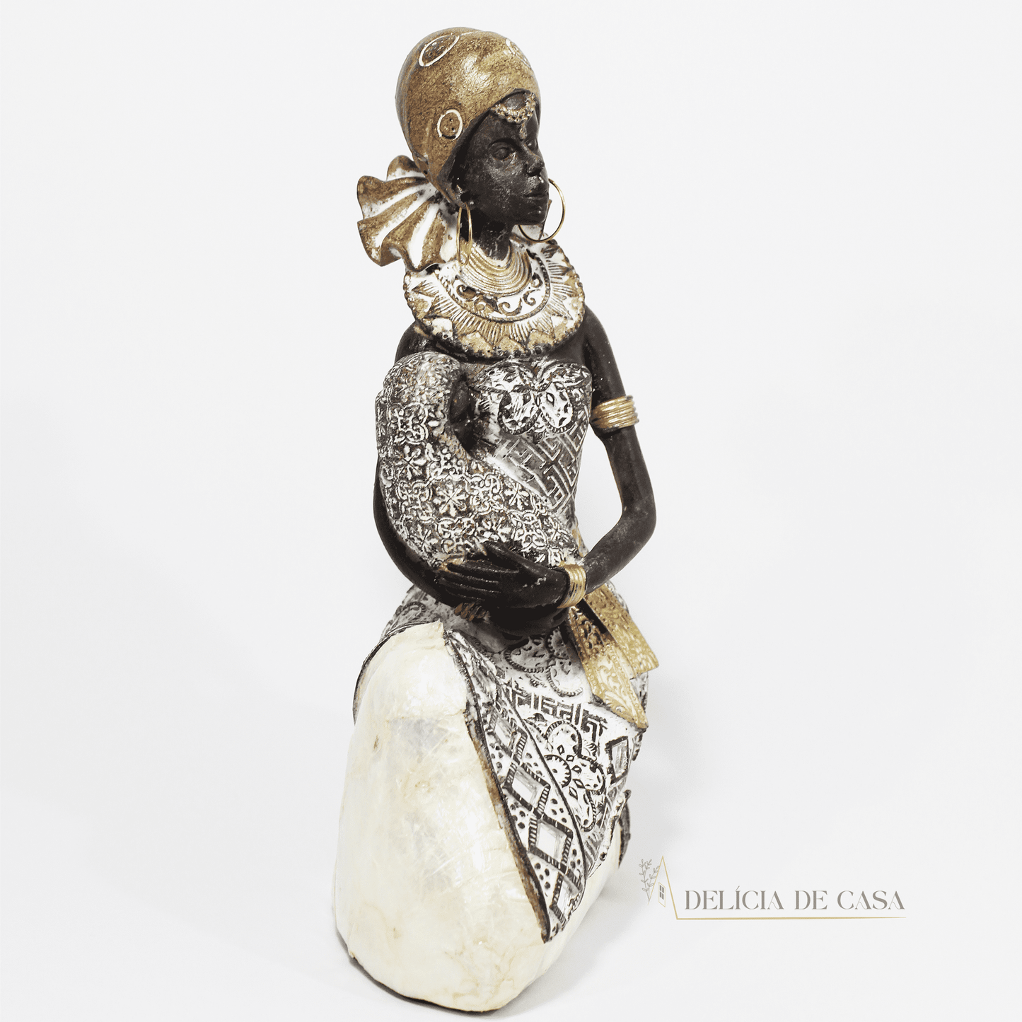 Estátua Decorativa Mãe Africana com Bebê Decoração para Casa