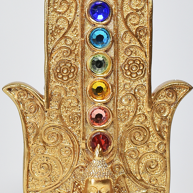Incensário Porta Incenso Mão 7 Chakras Buda – Oração e Meditação Mão de Hamsá