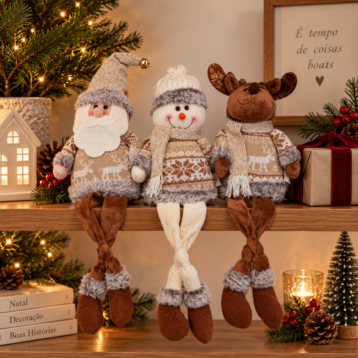  Bonecos de Natal decorativos Papai Noel, boneco de neve e rena para decoração de casa elegante