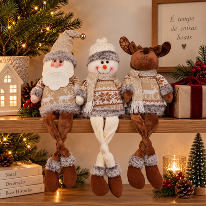  Bonecos de Natal decorativos Papai Noel, boneco de neve e rena para decoração de casa elegante