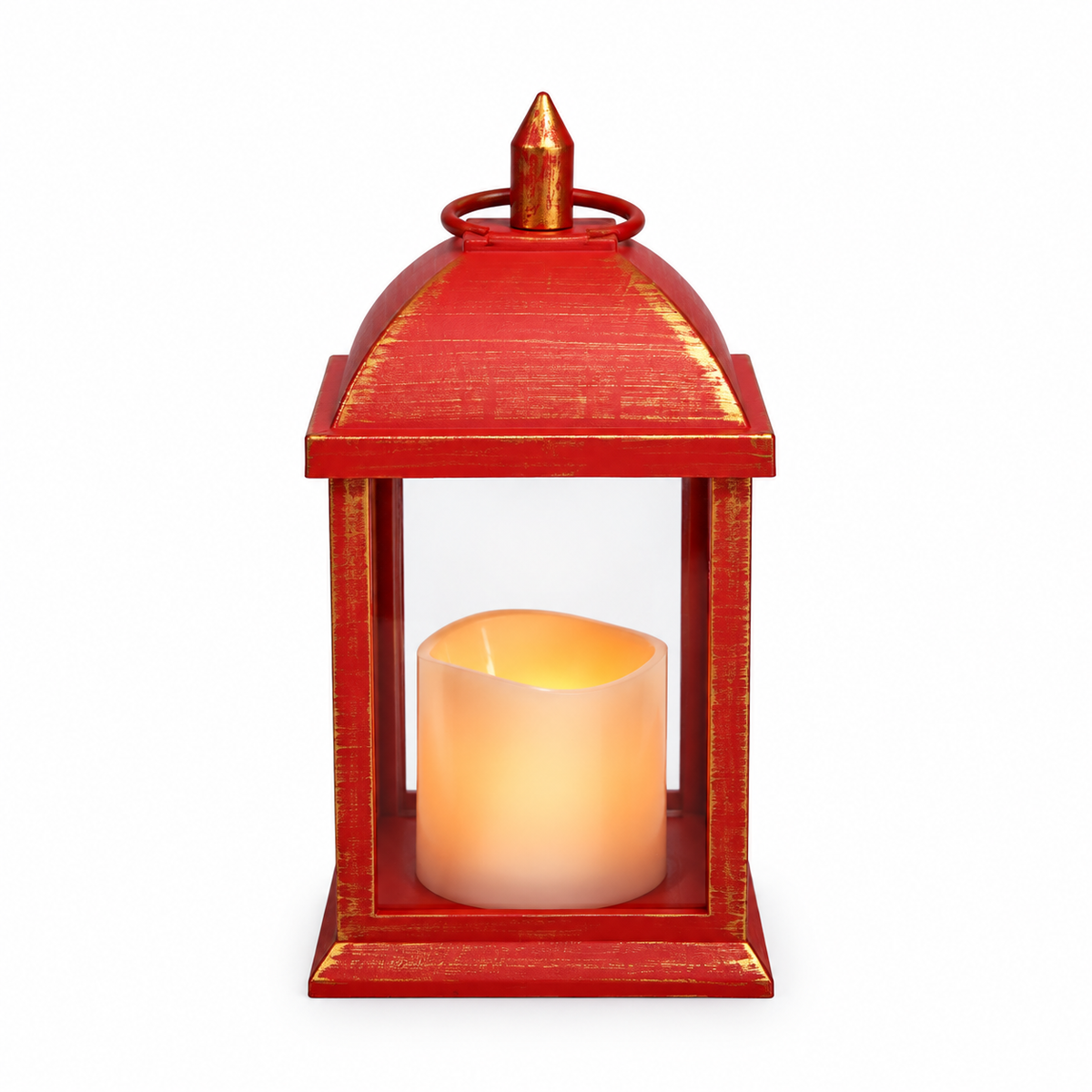 Lanterna Natalina Decorativa com Vela LED 23 cm  Decoração de Natal – Vermelha ou Verde