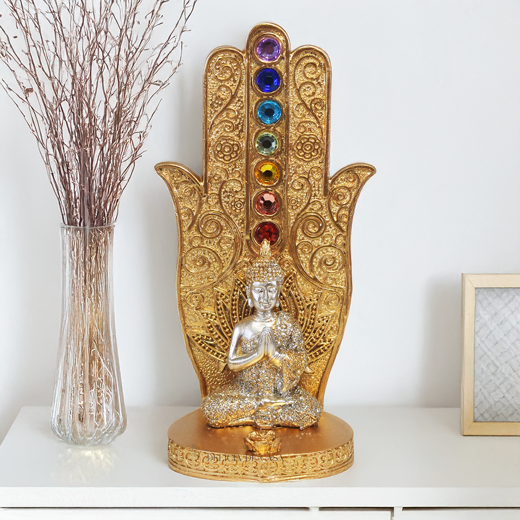 Incensário Porta Incenso Mão Hamsá 7 Chakras Buda - Oração e Meditação