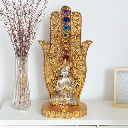 Incensário Porta Incenso Mão Hamsá 7 Chakras Buda - Oração e Meditação