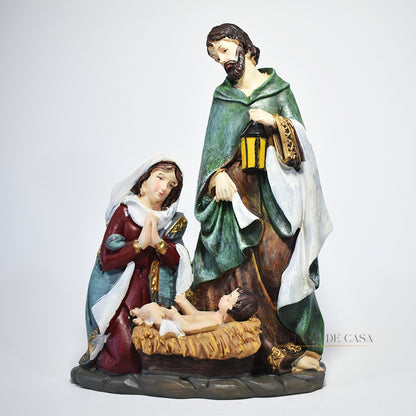 Imagem Sagrada Família Grande em Resina Presépio de Natal Decoração – Escultura Religiosa Natalina 24 cm