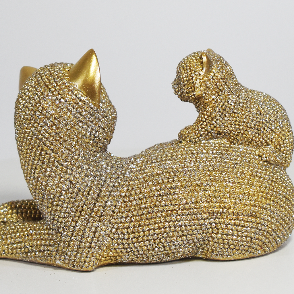 Escultura Decorativa Gatos Dourados com Brilho | Enfeite de Gatos Luxo para Decoração
