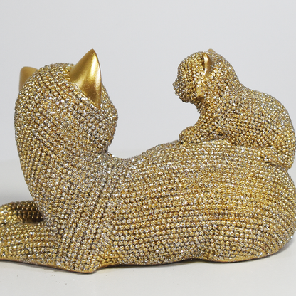 Escultura Decorativa Gatos Dourados com Brilho | Enfeite de Gatos Luxo para Decoração