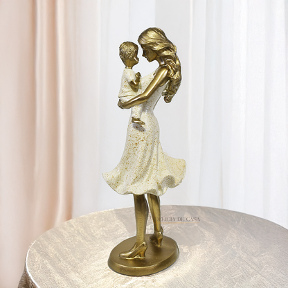 Estátua mãe com filho no colo – peça decorativa elegante para sala e quarto