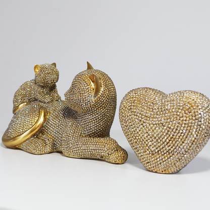 Escultura Decorativa Gatos Dourados com Brilho | Enfeite de Gatos Luxo para Decoração