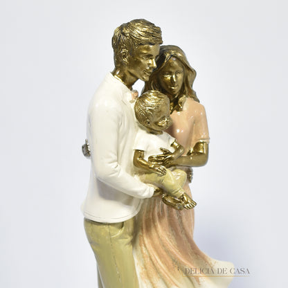 Estátua Decorativa de Família Casal Pais com Filho Bebê - Escultura de Resina para Decoração