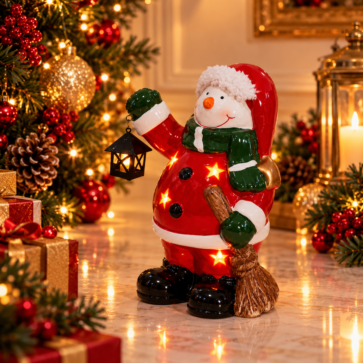 Boneco de Natal Decorativo em Cerâmica com Iluminação Led Decoração – Papai Noel ou Boneco de Neve