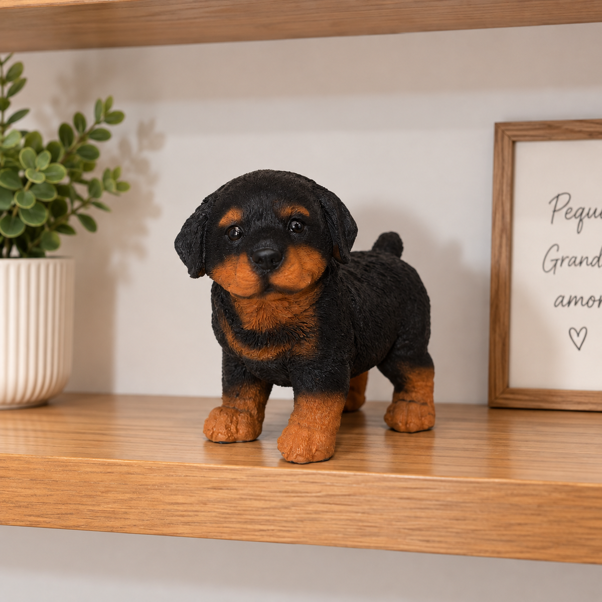 Escultura decorativa de Rottweiler em resina com 14 cm para decoração de casa elegante