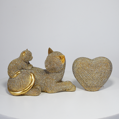 Escultura Decorativa Gatos Dourados com Brilho | Enfeite de Gatos Luxo para Decoração