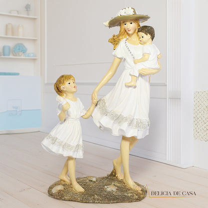 Estátua Decorativa Mãe e Filhos Dia das Mães Decoração para Casa