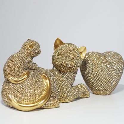 Escultura Decorativa Gatos Dourados com Brilho | Enfeite de Gatos Luxo para Decoração