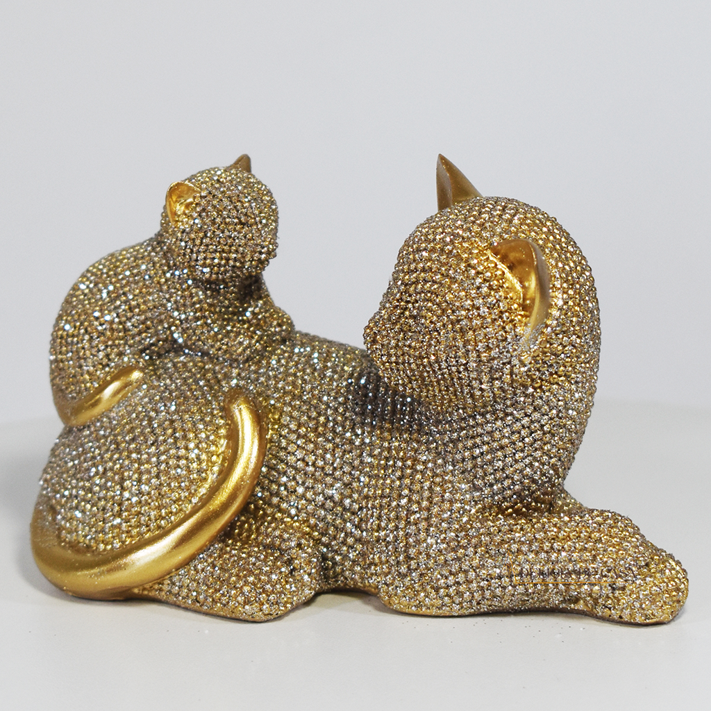 Escultura Decorativa Gatos Dourados com Brilho | Enfeite de Gatos Luxo para Decoração