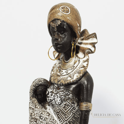 Estátua Decorativa Mãe Africana com Bebê Decoração. Consciência Negra.