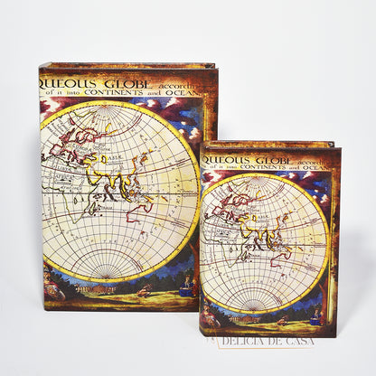 Caixa livros decorativa Mapa mundi