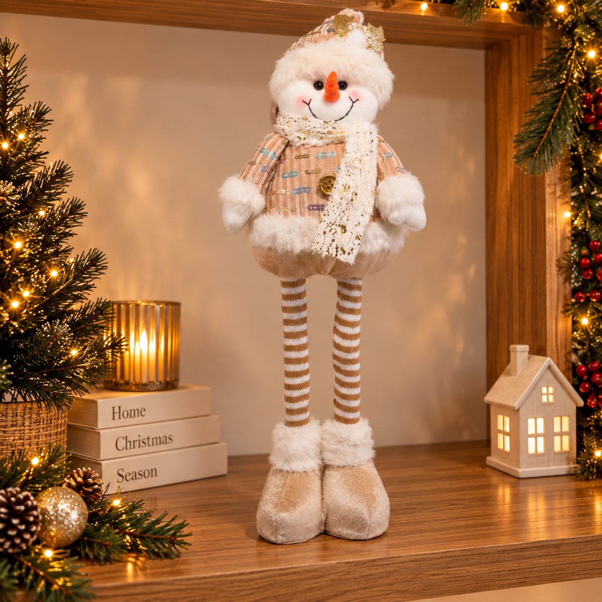 Boneco de Natal Extensível Papai Noel ou Boneco de Neve 30 a 48 cm – Pernas Ajustáveis