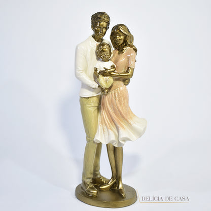 Estátua Decorativa de Família Casal Pais com Filho Bebê - Escultura de Resina para Decoração