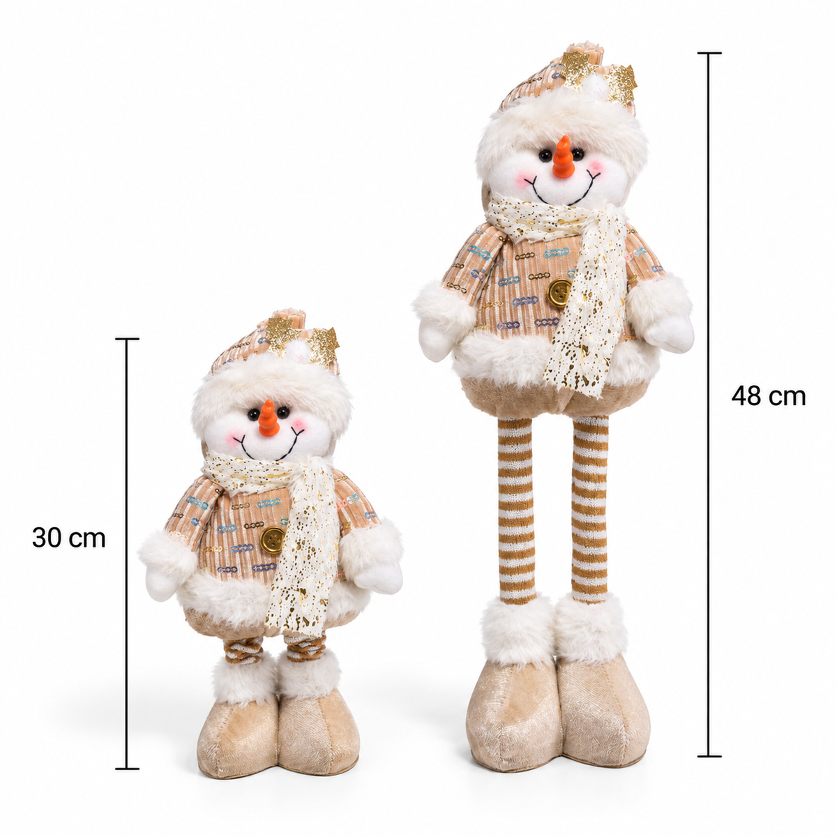 Boneco de Natal Extensível Papai Noel ou Boneco de Neve 30 a 48 cm – Pernas Ajustáveis