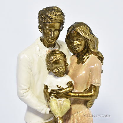 Estátua Decorativa de Família Casal Pais com Filho Bebê - Escultura de Resina para Decoração