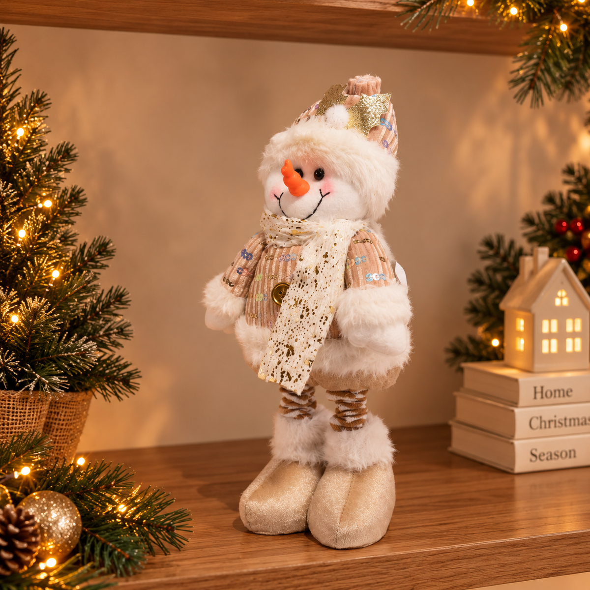 Boneco de Natal Extensível Papai Noel ou Boneco de Neve 30 a 48 cm – Pernas Ajustáveis