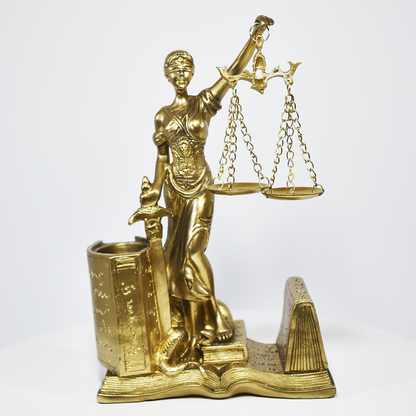 Enfeite Dama da Justiça com Porta-Canetas - Decoração para escritórios