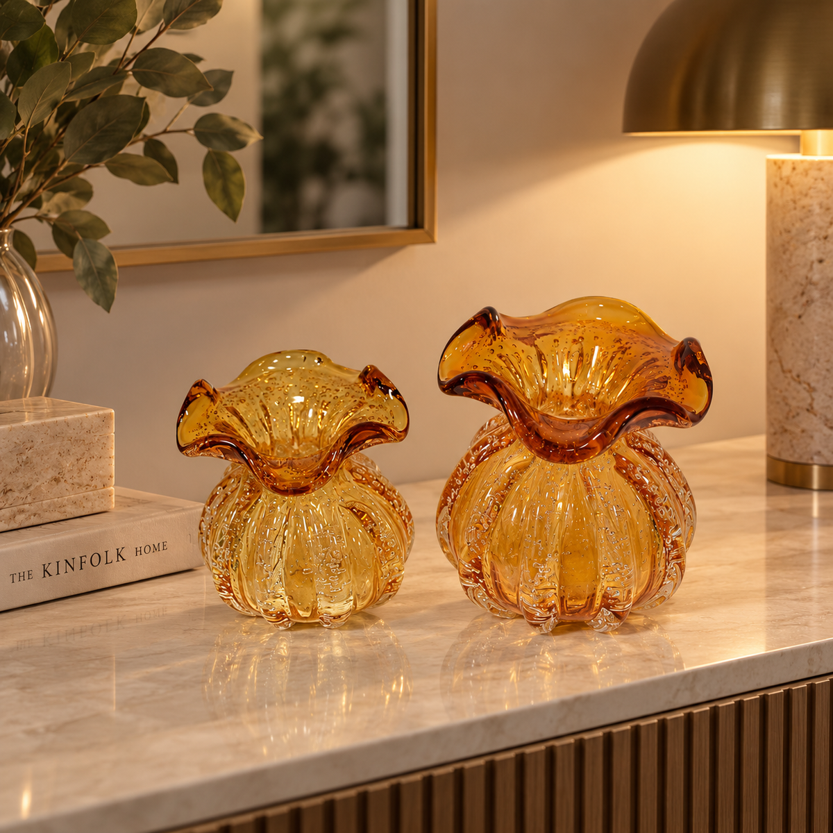 Vasos decorativos de vidro Murano em tamanhos P e M para decoração de casa elegante