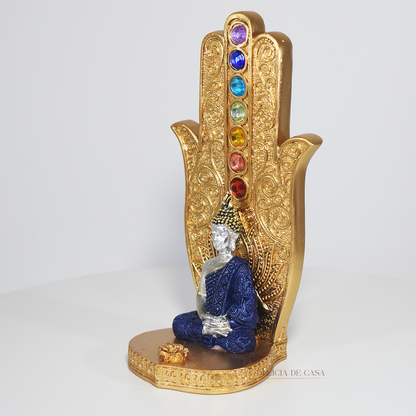 Incensário Porta Incenso Mão Hamsá 7 Chakras Buda - Oração e Meditação