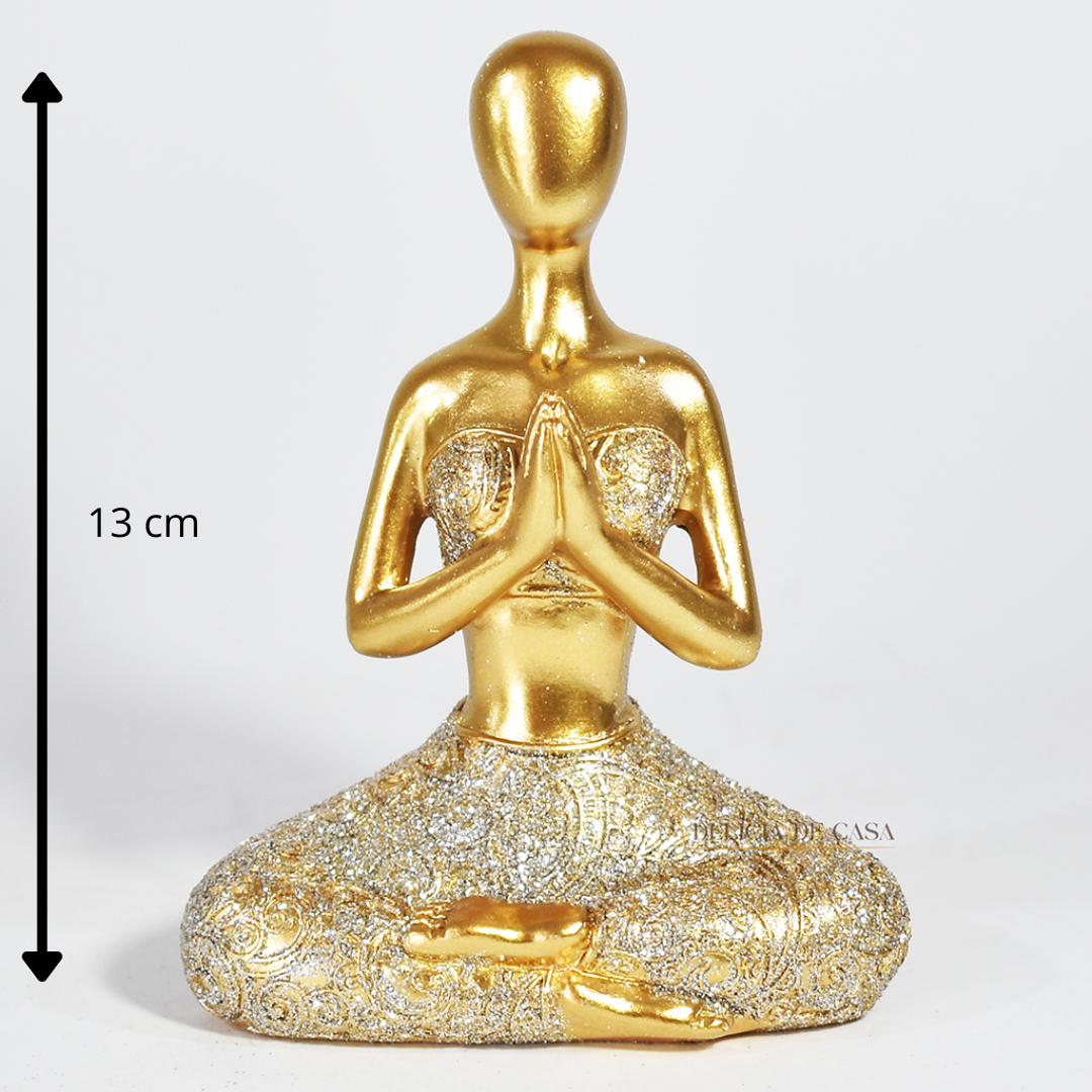 Estátua de Yoga Mulher Meditando Dourada com Glitter - – Decoração Zen e Meditação