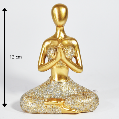 Estátua de Yoga Mulher Meditando Dourada com Glitter - – Decoração Zen e Meditação