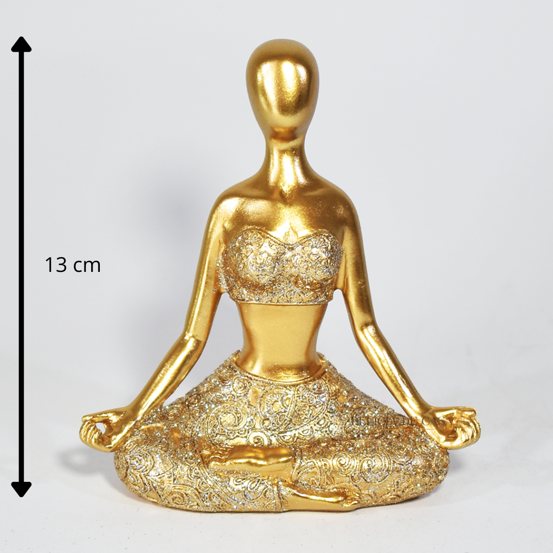 Estátua de Yoga Mulher Meditando Dourada com Glitter - – Decoração Zen e Meditação