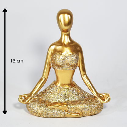 Estátua de Yoga Mulher Meditando Dourada com Glitter - – Decoração Zen e Meditação
