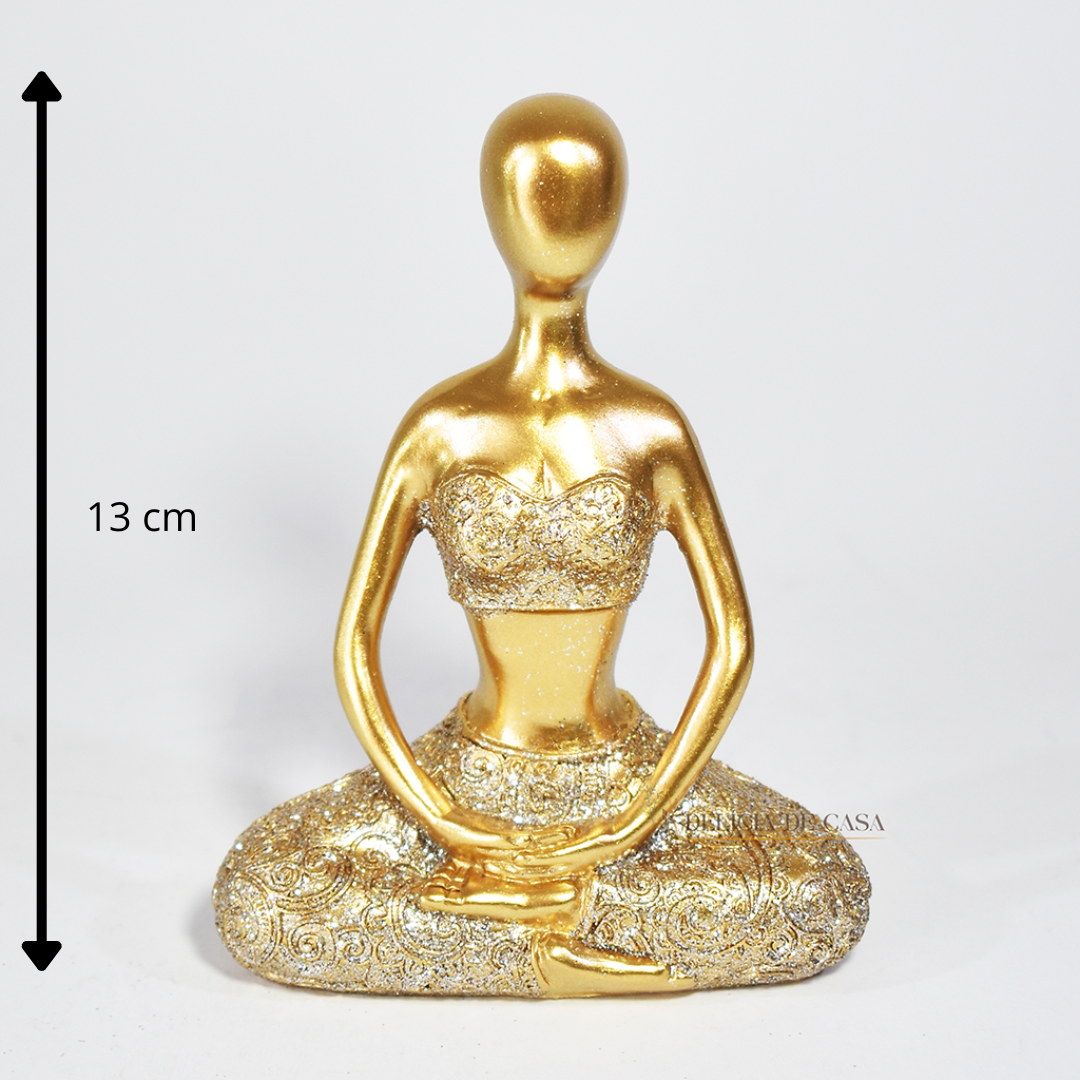 Estátua de Yoga Mulher Meditando Dourada com Glitter - – Decoração Zen e Meditação