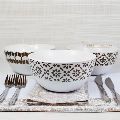 Mesa Posta Tigela Bowl Porcelana branca e dourada