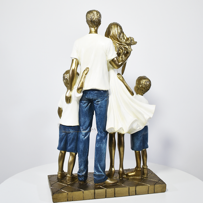 Estátua de família unida com três filhos – peça decorativa elegante para sala e quarto