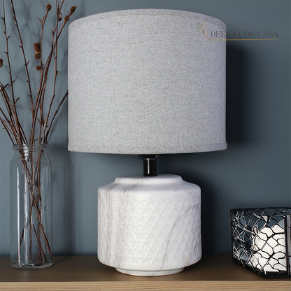 Abajur marmore ceramica e linho cinza, perfeito para decoração Pinterest de quartos e escritórios