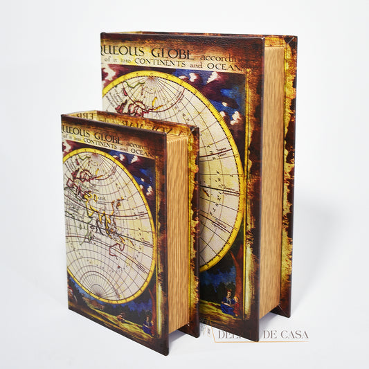 Caixa livros decorativa Mapa mundi